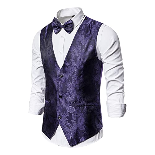 APAAZO Herren Anzug Weste ärmellose Weste Männer Party Hochzeit Smoking Westen (Color : Purple, Size : L) von APAAZO