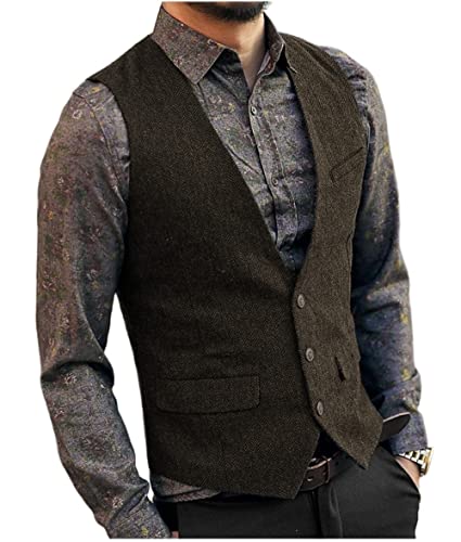 Slim Fit Herren Weste Weste Casual Anzüge Weste for die Hochzeit (Color : Coffee, Size : 3XL) von APAAZO