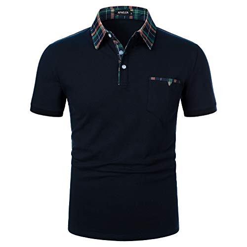 APAELEA Poloshirt Herren Kurzarm Freizeit Polohemd Golf Tops with Gefälschte Brusttasche Dekoration,Blau,L von APAELEA