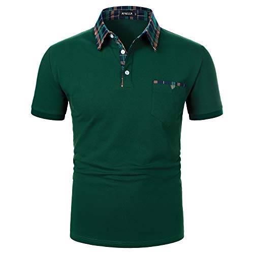 APAELEA Poloshirt Herren Kurzarm Freizeit Polohemd Golf Tops with Gefälschte Brusttasche Dekoration,Grün,XXL von APAELEA