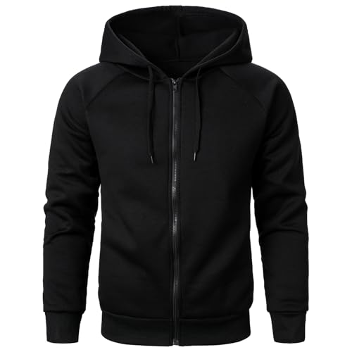 APAELEA Herren Hoodies Reißverschluss Patchwork Farbe Hooded Sweatshirt Fleecejacke mit Kapuze,Schwarz,L von APAELEA