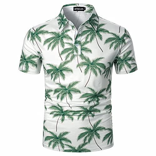 APAELEA Herren Kurzarm Polos Sommer Casual Coconut Tree Bedruckte T-Shirt Tops für Strand Urlaub,Grün,M von APAELEA