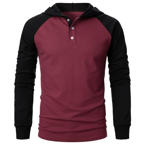 APAELEA Herren Langarmshirt Baumwolle Kapuzenpullover Oberteile mit Kapuze,Schwarz-rot,M von APAELEA