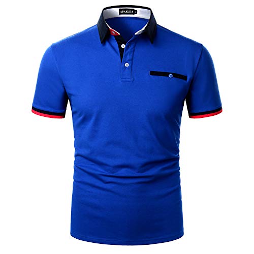 APAELEA Herren Poloshirt Kurzarm Baumwolle Streifen T Shirt Casual Polohemd für Männer,Navy Blau,M von APAELEA