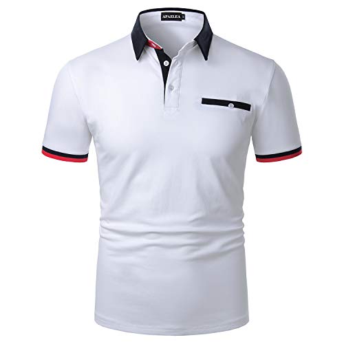 APAELEA Herren Poloshirt Kurzarm Baumwolle Streifen T Shirt Casual Polohemd für Männer,Weiß,XL von APAELEA