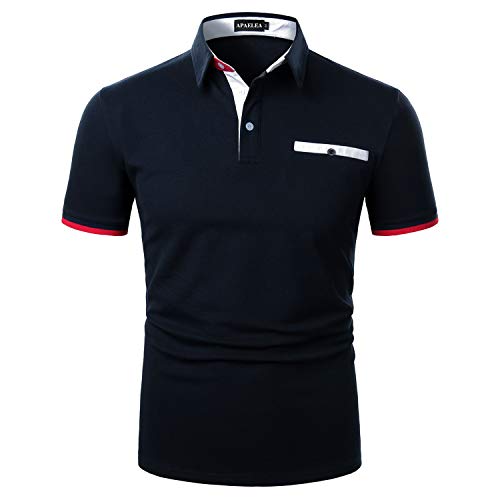 APAELEA Herren Poloshirt Kurzarm Baumwolle Streifen T Shirt Casual Polohemd für Männer,Marine,XL von APAELEA