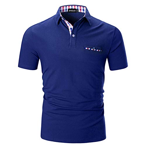 APAELEA Herren Poloshirt Kurzarm Einfarbig Freizeit Plaid Spleißen Golf T-Shirt,Blau 2,3XL von APAELEA