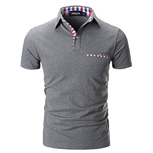 APAELEA Herren Poloshirt Kurzarm Einfarbig Freizeit Plaid Spleißen Golf T-Shirt,Grau,M von APAELEA