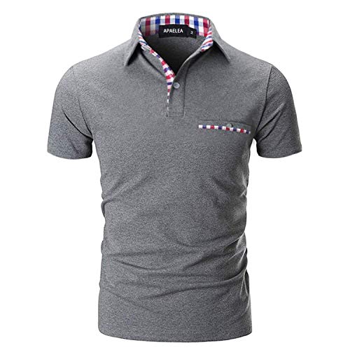 APAELEA Herren Poloshirt Kurzarm Einfarbig Freizeit Plaid Spleißen Golf T-Shirt,Grau,S von APAELEA