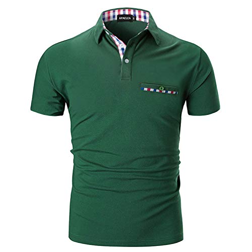 APAELEA Herren Poloshirt Kurzarm Einfarbig Freizeit Plaid Spleißen Golf T-Shirt,Grün,3XL von APAELEA