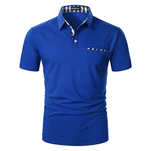 APAELEA Poloshirt Herren Kurzarm Freizeit Polohemd Golf Tops with Gefälschte Brusttasche Dekoration,Navy Blau,XL von APAELEA