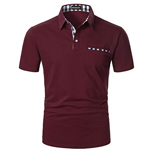 APAELEA Poloshirt Herren Kurzarm Freizeit Polohemd Golf Tops with Gefälschte Brusttasche Dekoration,Weinrot,3XL von APAELEA