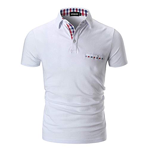 APAELEA Herren Poloshirt Kurzarm Einfarbig Freizeit Plaid Spleißen Golf T-Shirt,Weiß,XL von APAELEA