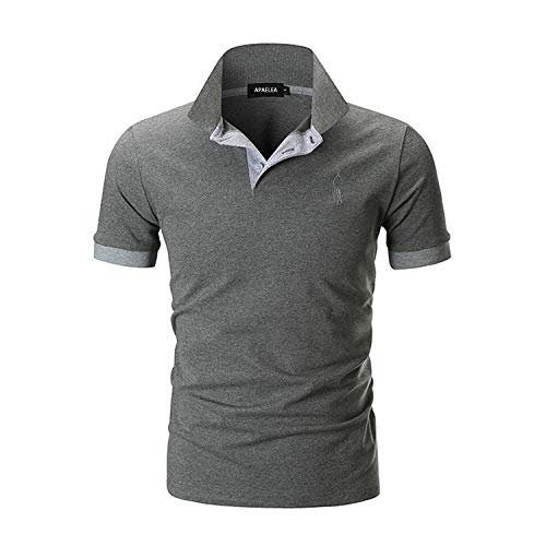 APAELEA Herren Poloshirt Kurzarm Giraffe Stickerei Einfarbig Freizeit Baumwolle Polohemd für Männer,Grau,3XL von APAELEA