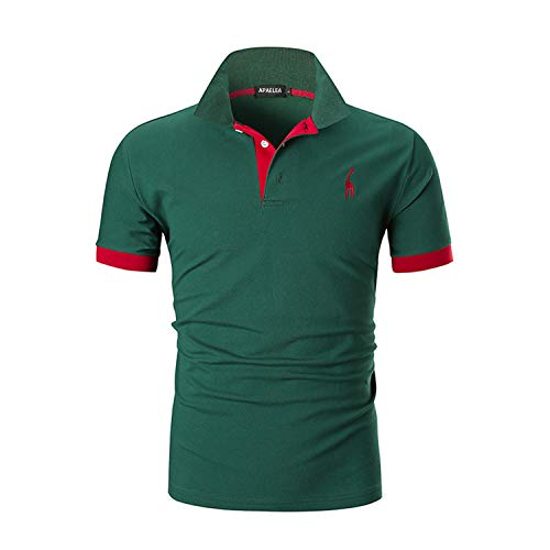 APAELEA Herren Poloshirt Kurzarm Giraffe Stickerei Einfarbig Freizeit Baumwolle Polohemd für Männer,Grün,L von APAELEA