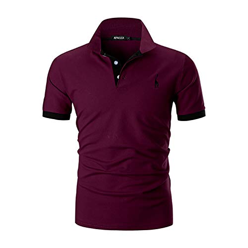 APAELEA Herren Poloshirt Kurzarm Giraffe Stickerei Einfarbig Freizeit Baumwolle Polohemd für Männer,Rot,3XL von APAELEA