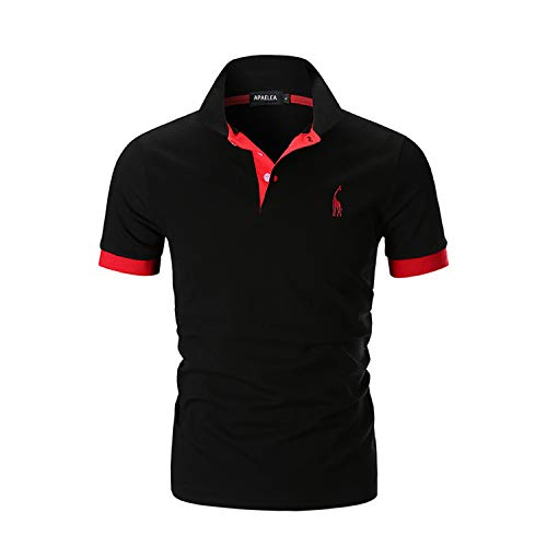 APAELEA Herren Poloshirt Kurzarm Giraffe Stickerei Einfarbig Freizeit Baumwolle Polohemd für Männer,Schwarz,L von APAELEA