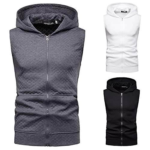 APAELEA Herren Tank Tops Ärmellose Hoodie Sommer Bodybuilding Fitness Muskelshirt Sportweste,Grau,L von APAELEA