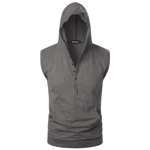 APAELEA Herren Tank Tops Hoodie Ärmellos Gym Workout Sweatshirt Sommer Kapuze Muskel T-Shirts,Grau,X-Large von APAELEA