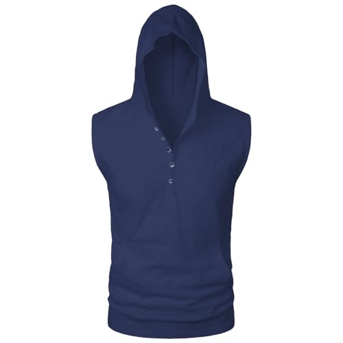 APAELEA Herren Tank Tops Hoodie Ärmellos Gym Workout Sweatshirt Sommer Kapuze Muskel T-Shirts,Marineblau,Medium von APAELEA