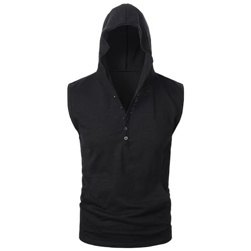 APAELEA Herren Tank Tops Hoodie Ärmellos Gym Workout Sweatshirt Sommer Kapuze Muskel T-Shirts,Schwarz,X-Large von APAELEA
