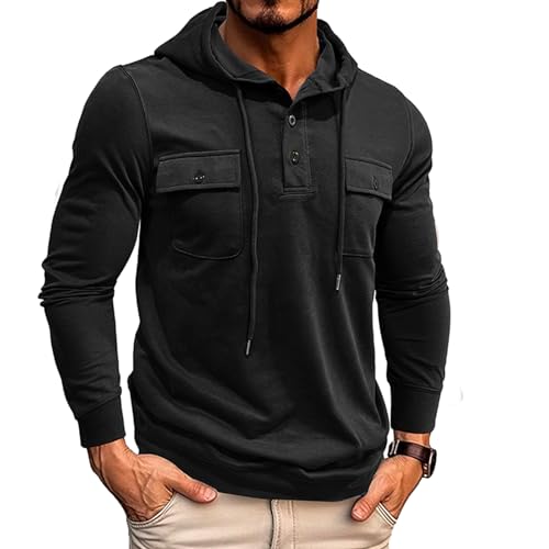 APAELEA Hoodie Herren Kapuzenpullover Doppeltaschen Freizeitsport Hip Hop Langarmshirt,Schwarz,L von APAELEA