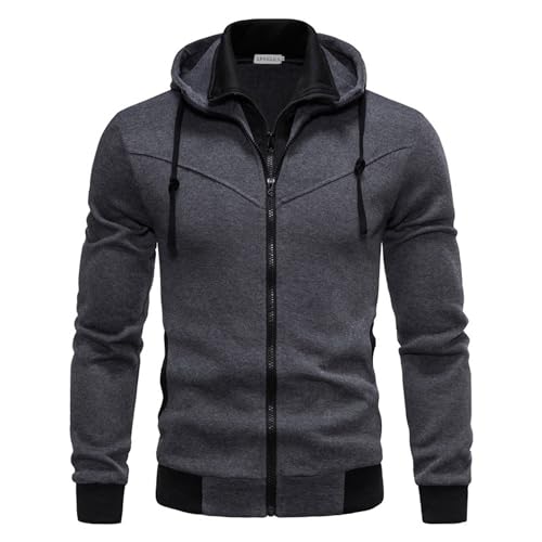 APAELEA Hoodie Herren Reißverschluss Kapuzenpullover Fleece Kapuzenjacke Fake Two-Piece Sweatjacke,Dunkelgrau,XL von APAELEA