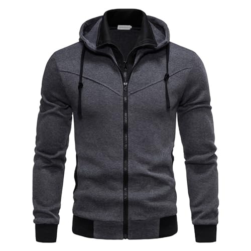 APAELEA Hoodie Herren Reißverschluss Kapuzenpullover Fleece Kapuzenjacke Fake Two-Piece Sweatjacke,Dunkelgrau,XXL von APAELEA