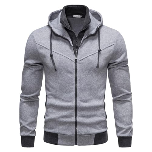 APAELEA Hoodie Herren Reißverschluss Kapuzenpullover Fleece Kapuzenjacke Fake Two-Piece Sweatjacke,Grau,XXL von APAELEA