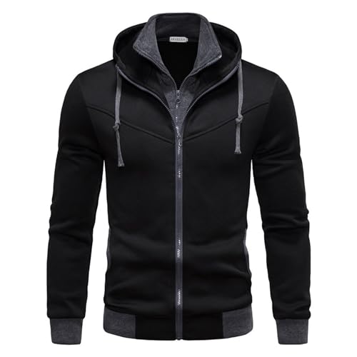 APAELEA Hoodie Herren Reißverschluss Kapuzenpullover Fleece Kapuzenjacke Fake Two-Piece Sweatjacke,Schwarz,L von APAELEA