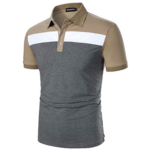 APAELEA Poloshirt Herren Kurzarm Sommer Baumwolle Slim Golf T-Shirts Tops,Khaki,M von APAELEA