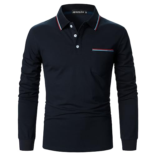 APAELEA Poloshirt Herren Langarm Baumwolle Golf T-Shirt Casual Tops,Blau1,S von APAELEA