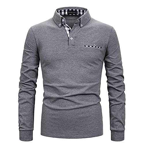 APAELEA Poloshirt Herren Langarm Baumwolle Golf T-Shirt Casual Tops,Grau,3XL von APAELEA