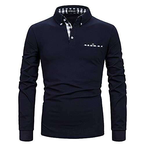 APAELEA Poloshirt Herren Langarm Baumwolle Golf T-Shirt Casual Tops,Navy blau,M von APAELEA