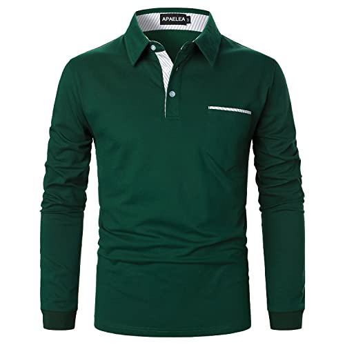 APAELEA Poloshirt Herren Langarm Streifen T-Shirt Baumwolle Casual Polohemd für Männer,Grün,L von APAELEA