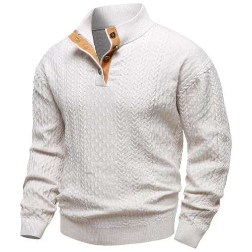 APAELEA Pullover Herren Strickpullover Langärmel Aufstehen Kragen Sweaters,Beige,M von APAELEA