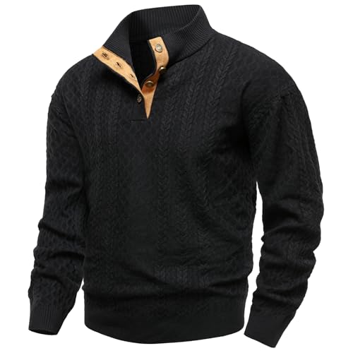 APAELEA Pullover Herren Strickpullover Langärmel Aufstehen Kragen Sweaters,Schwarz,XXL von APAELEA