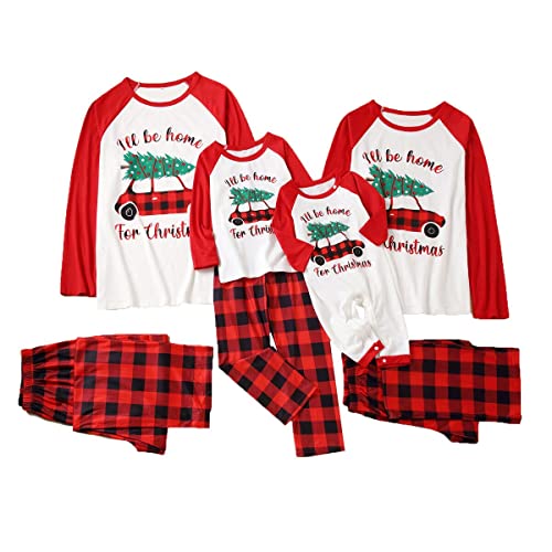 APAELEA Weihnachtspyjama Familie Set Herren Damen Kinder Baby Langarm Xmas Pjs Urlaub Nachtwäsche,Rot,Baby 12-18 Monate von APAELEA