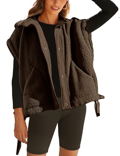 APAFES Frauen übergroße Fleece-Weste Winter Warm Stehkragen Flysleeve Fuzzy Jacken Oberbekleidung Mantel mit Taschen, Kaffee, L APAFES Frauen übergroße Fleece-Weste Winter Warm Stehkragen Flysleeve Fuzzy Jacken Oberbekleidung Mantel mit Taschen, Kaffee, L von APAFES