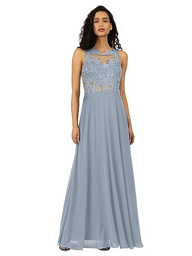 APART Abendkleid aus Chiffon und Rockpart mit Satinfutter, Rauchblau, 36 von APART Fashion