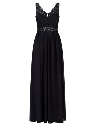 APART Abendkleid im Materialmix aus besticktem Mesh mit plastischer Spitze und Chiffon, Nachtblau, 36 von APART Fashion