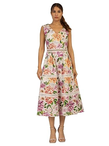 APART Bedrucktes Midikleid Sommerkleid aus Einer elastischen Baumwoll-Ware, apricot-Multicolor, 46 von APART Fashion