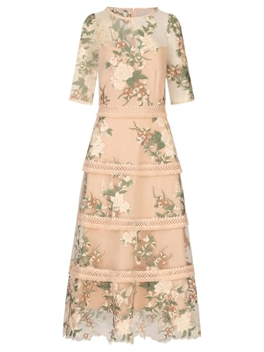 APART Besticktes Midikleid Allover Bestickt mit plastischem Blumenmuster, Nude-Multicolor, 36 von APART Fashion