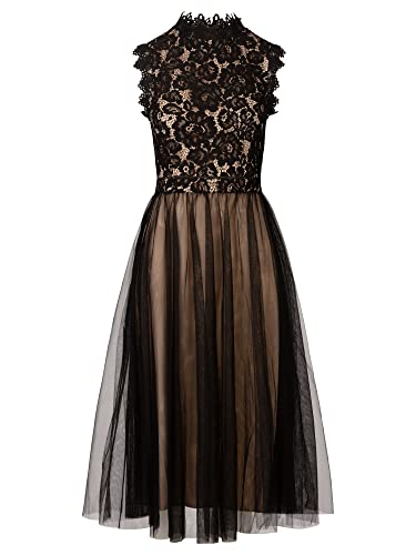 APART Cocktailkleid aus Spitze und Tüll mit Blütenspitze, schwarz, 36 von APART Fashion