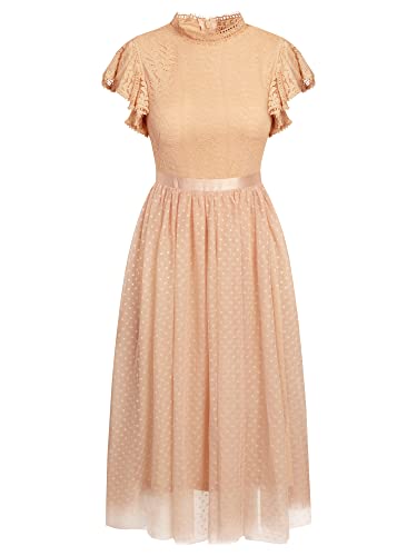 APART Fashion Cocktailkleid aus Tüll und Spitze mit schmalem Stehkragen aus Spitze, beige, 38 von APART Fashion