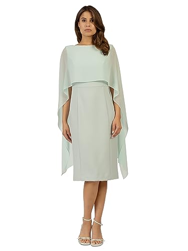 APART Damen Etuikleid mit Chiffon-Stola, vorne Rundhalsausschnitt und V-Ausschnitt hinten, Knielanges Cocktailkleid, 3/4-Ärmel, stylischer Schlitzschnitt, Halbtransparentes Partykleid, hellmint von APART Fashion