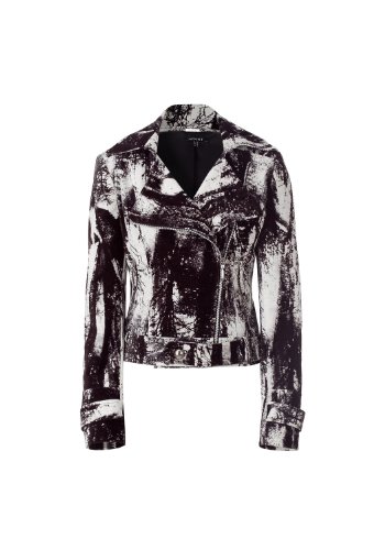 APART Damen Jacke Biker-Jacke in Batik-Optik, 349513, Gr. 40, Schwarz (schwarz-weiß) von APART Fashion