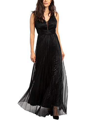 APART Fashion Damen APART Elegantes, Abendkleid, metallischer Glanz, V-Ausschnitt mit Mesh, Empire-Stil Kleid für besondere Anlässe, schwarz, 36 von APART Fashion