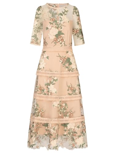 APART Besticktes Midikleid Allover Bestickt mit plastischem Blumenmuster, Nude-Multicolor, 40 von APART Fashion