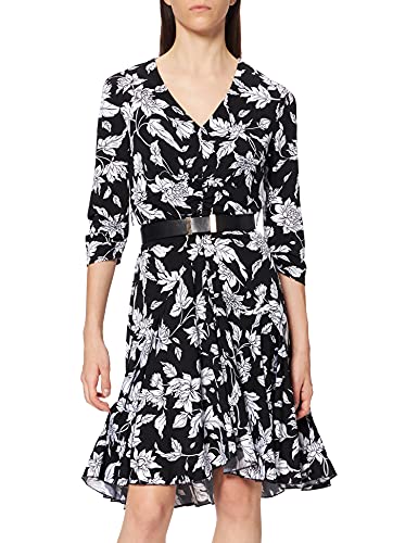 APART Fashion Damen Printed Dress with Belt Kleid, per Pack Schwarz (schwarz-Creme schwarz-Creme), 40 (Herstellergröße: 40) von APART Fashion